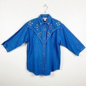 VINTAGE DREAMS | Medium Wash Denim Studded Shirt